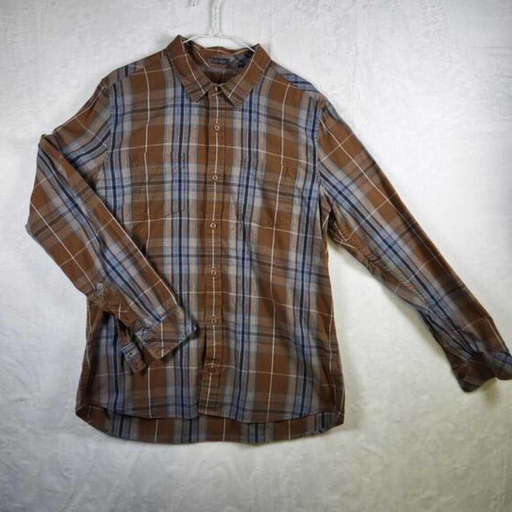 Toad & Co Brown Plaid Long Sleeve Button Up Shirt Size Large Organic Cotton